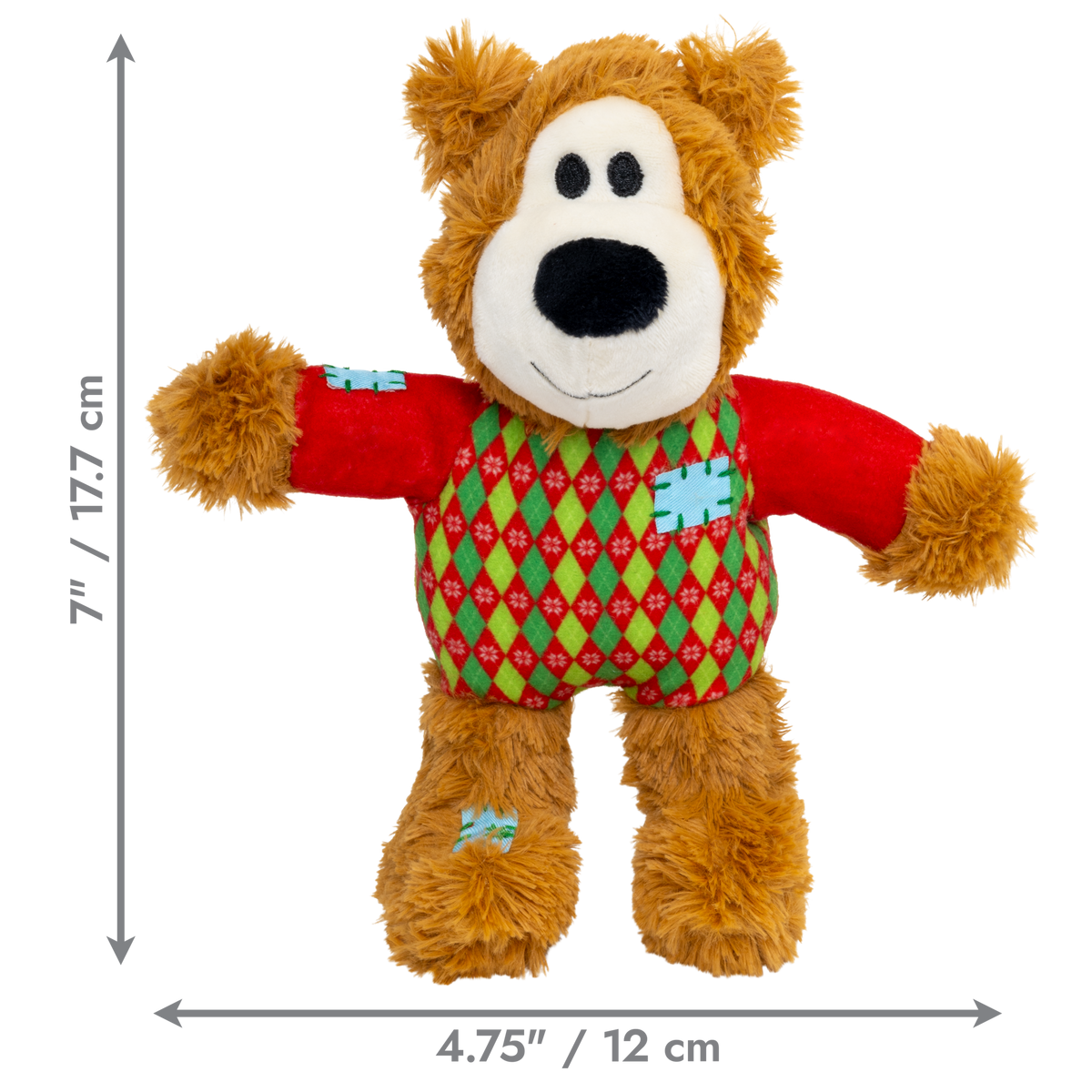KONG Holiday 2026 Wild Knots Sweater Bear Red (Small/Medium) – dimensions