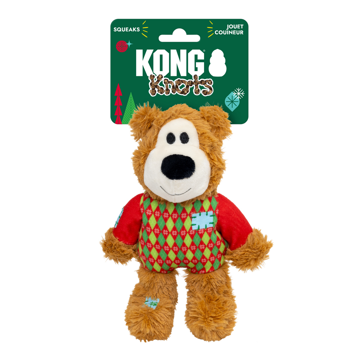 KONG Holiday 2026 Wild Knots Sweater Bear Red (Small/Medium) – retail packaging
