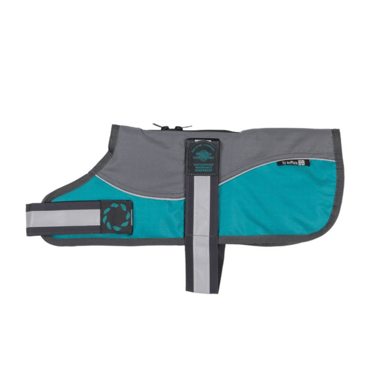 Reflective Grey & Teal Padded Harness Dog Coat - Wuffies