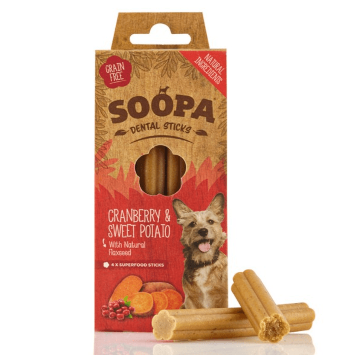 Soopa Dental Sticks Cranberry & Sweet Potato (4 Sticks) - Wuffies